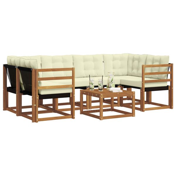 vidaXL Комплект дивани за открито 7 pcs Натурален и Крема