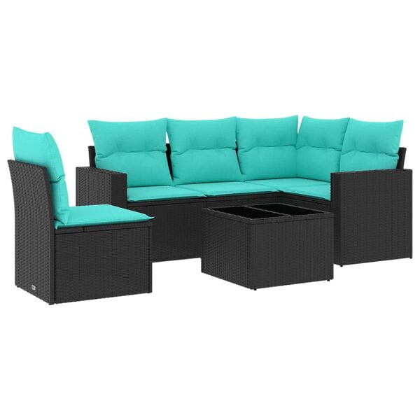 vidaXL Градински комплект диван с възглавници 6 части черен полиратан