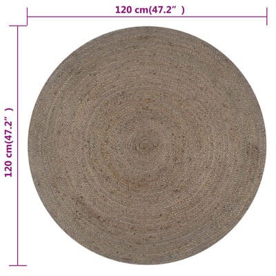 vidaXL Ръчно тъкан килим от юта, кръгъл, 120 см, сив
