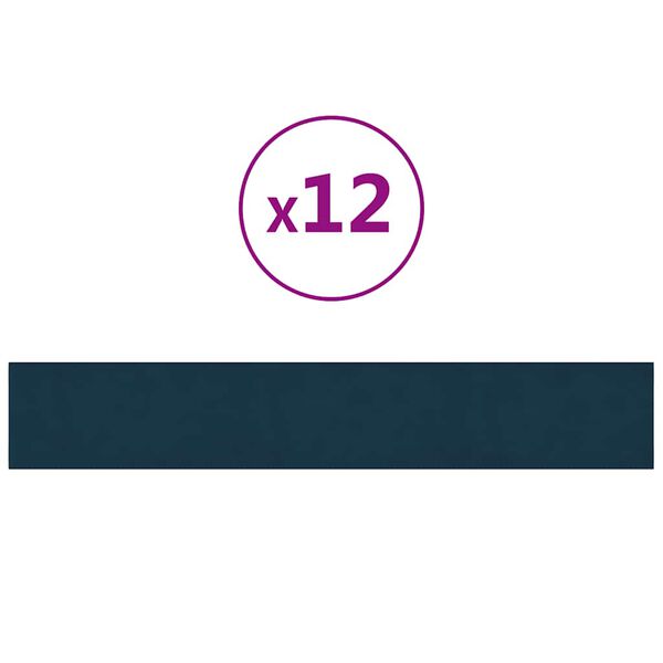 vidaXL Стенни панели, 12 бр, сини, 90x15 см, кадифе, 1,62 м&sup2;