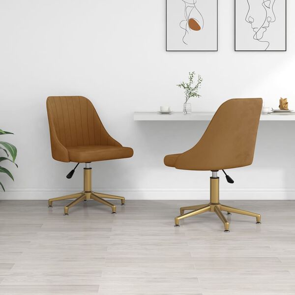 vidaXL Въртящи се трапезни столове, 2 бр, кафяви, кадифе