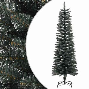vidaXL Изкуствена тънка коледна елха със стойка, зелена, 150 см, PVC