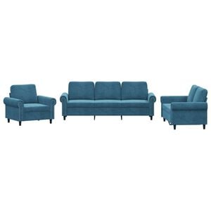 vidaXL Комплект дивани от 3 части, с възглавници, син, кадифе