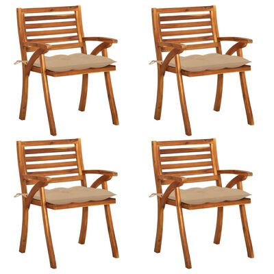 vidaXL Градински столове с възглавници, 4 бр, акация масив