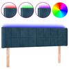 vidaXL LED горна табла за легло, тъмносиня, 147x16x78/88 см, кадифе