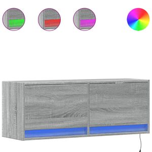 vidaXL Стенен ТВ шкаф с LED осветление, сив сонома, 100x31x38 см
