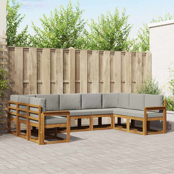 vidaXL Комплект дивани за открито 9 pcs Естествено и светло сиво