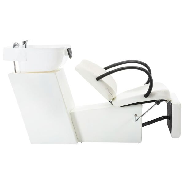 vidaXL Измивна колона за фризьорски салон, бяла, изкуствена кожа