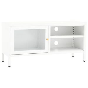 vidaXL ТВ шкаф, бял, 90x30x44 см, стомана и стъкло