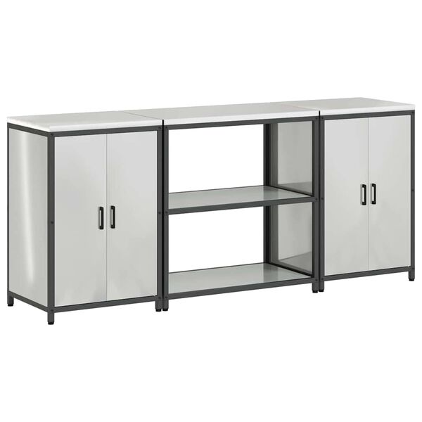 vidaXL Комплект за кухненско съхранение с рафт 3 pcs Сребрист Стомана