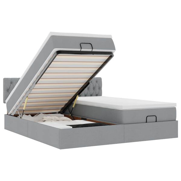 vidaXL Османска легло с матрак и LED, светлосиво, 200x200 см, плат