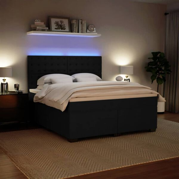 vidaXL Боксспринг легло с матрак, черно, 180x200 см, кадифе