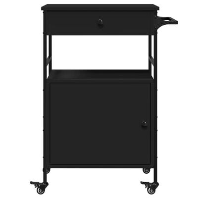 vidaXL Кухненска количка, черна, 56x43x89,5 см, инженерно дърво