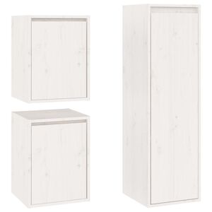 vidaXL ТВ шкафове, 3 бр, бели, бор масив