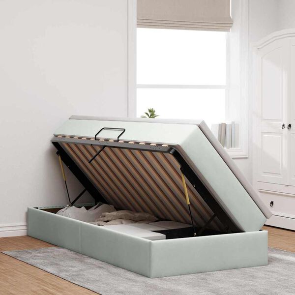 vidaXL Легло с място за съхранение и матрак Светлосиво 90 x 200 cm