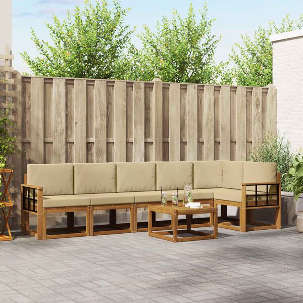 vidaXL Комплект дивани за открито 7 pcs Натурален и Бежов