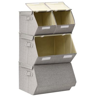 vidaXL Комплект стифиращи кутии за съхранение от 4 части плат сив