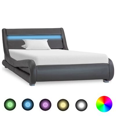 vidaXL Рамка за легло с LED, сива, изкуствена кожа, 100x200 cм