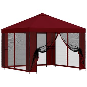 vidaXL Градинска беседка със стени 3 x 3 m Бургундско червен