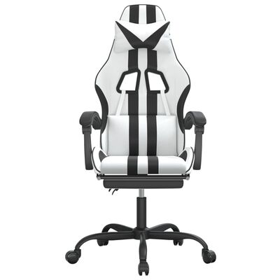 vidaXL Въртящ гейминг стол с опора за крака бяло-черен изкуствена кожа