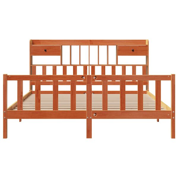 vidaXL Легло с етажерка за книги, без матрак, 200x200 см, бор масив