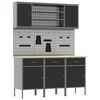 vidaXL Работен кабинет 7 pcs Черно Инженерна дървесина и стомана