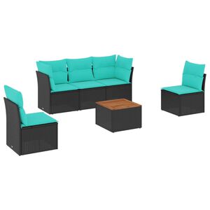 vidaXL Градински комплект диван с възглавници 6 части черен полиратан