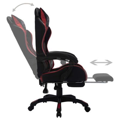 vidaXL Геймърски стол RGB LED виненочервено/черно изкуствена кожа