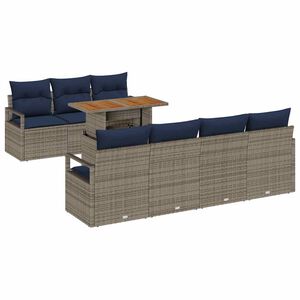 vidaXL Градински Софа Комплект с възглавница 8 pcs Сив и син