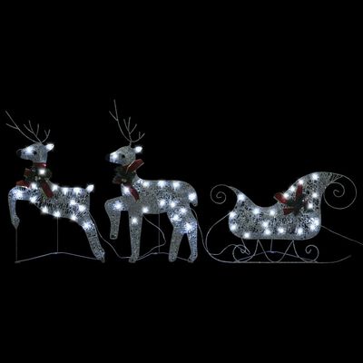 vidaXL Коледна украса елени с шейна 100 LED за открито сребристо