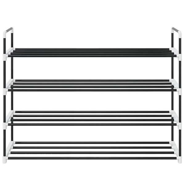 vidaXL Стелаж за обувки с 4 рафта, метал и пластмаса, черен