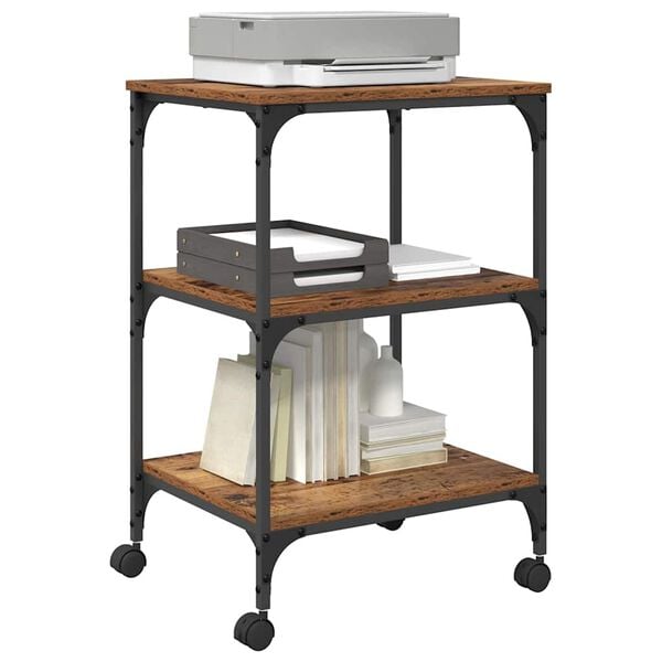 vidaXL Стойка за принтер Старо дърво 50 x 41 x 75 см Инженерно дърво