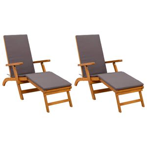 vidaXL Сгъваем и reclining шезлонг 2 бр. Солидно акациево дърво Сиво