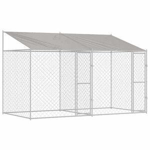 vidaXL Кучешка клетка с покрив Сребрист 400 x 200 x 256 см