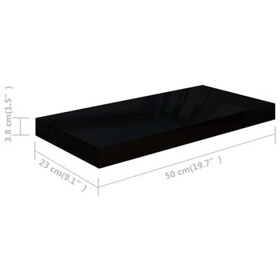 vidaXL Окачен стенен рафт, черен гланц, 50x23x3,8 см, МДФ