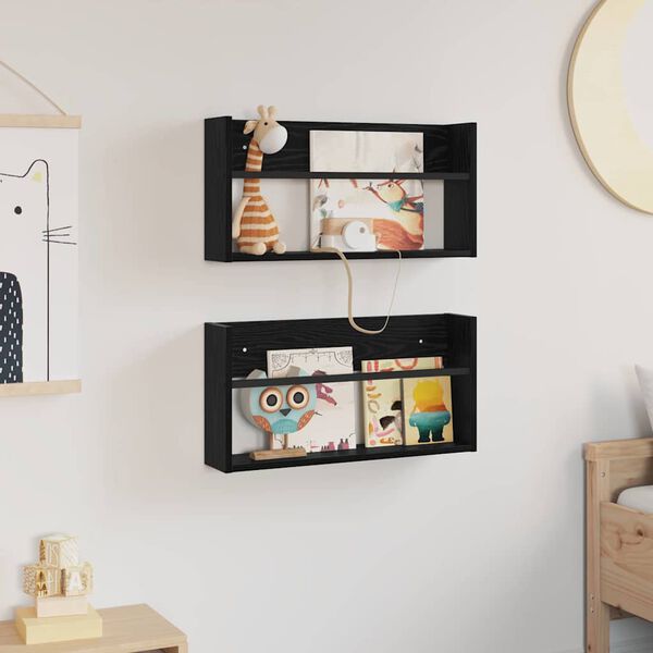 vidaXL Етажерка за списания с рафт 2 pcs Черния дъб 60 x 12 x 30 см