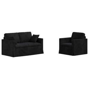 vidaXL Комплект дивани 2 бр. Черно Кадифе