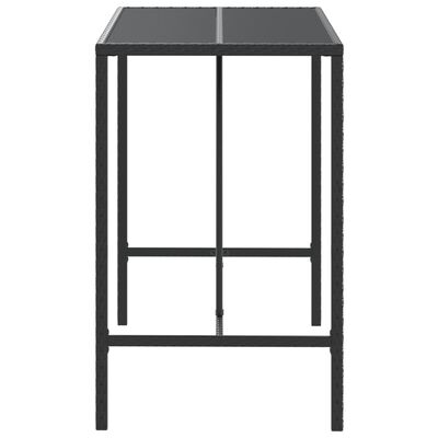 vidaXL Бар маса със стъклен плот, черна, 110x70x110 см, полиратан