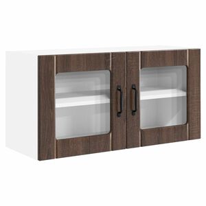 vidaXL Стенен стъклен шкаф PORTO Кафяв дъб 80 x 31 x 40 см