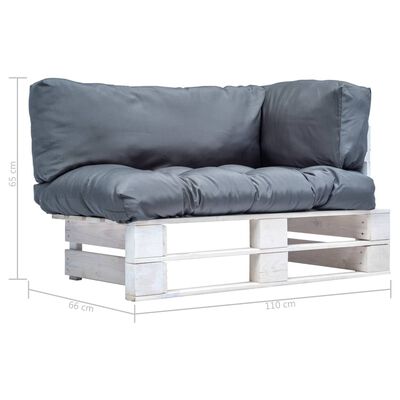 vidaXL Градински палетен диван със сиви възглавници, борово дърво