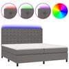 vidaXL Боксспринг легло с матрак и LED сиво 200x200 см изкуствена кожа