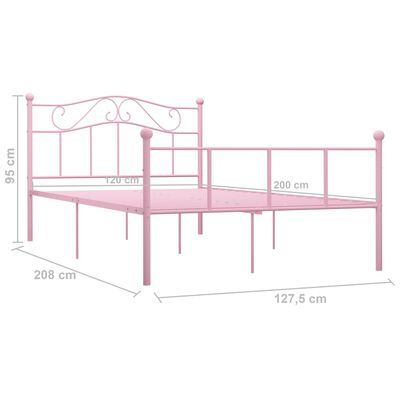 vidaXL Рамка за легло, розова, метал, 120x200 см