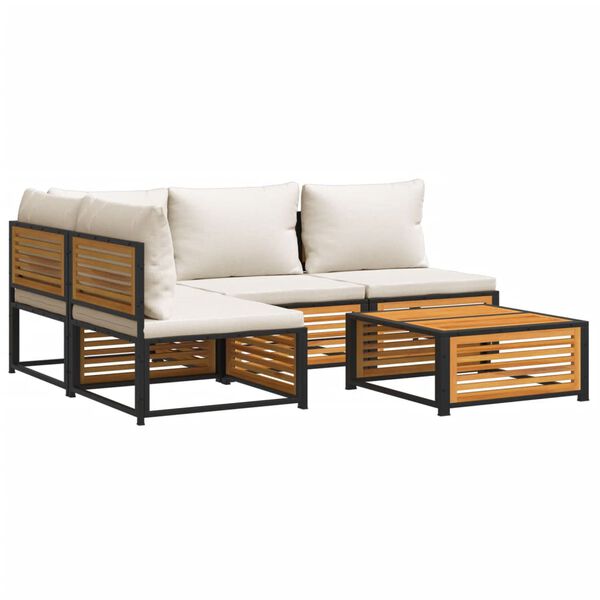 vidaXL Градински комплект диван с възглавници, 5 части, акация масив