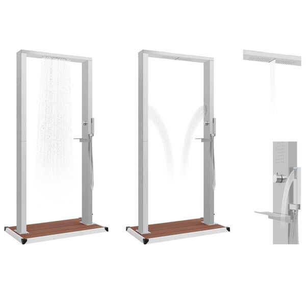 vidaXL Градински душ с корито, WPC, неръждаема стомана