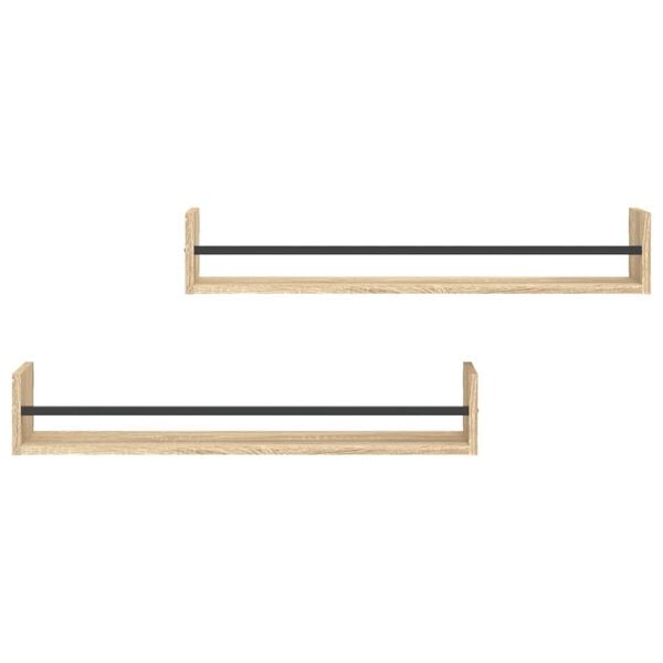 vidaXL Стенни рафтове с пръти 2 бр дъб сонома 80x16x14 см
