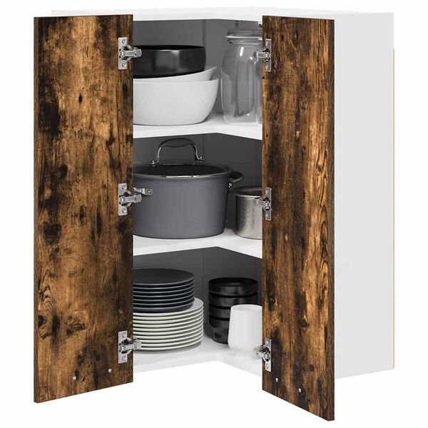 vidaXL Висящ шкаф Димящ дъб и бяло 57 x 57 x 80 см Инженерно дърво