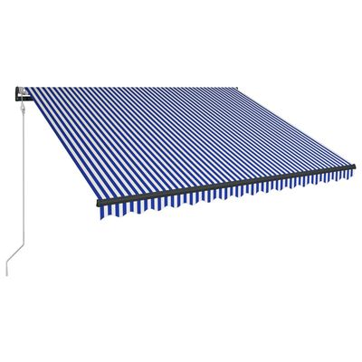 vidaXL Сенник, сензор за вятър и LED, 400x300 см, синьо и бяло