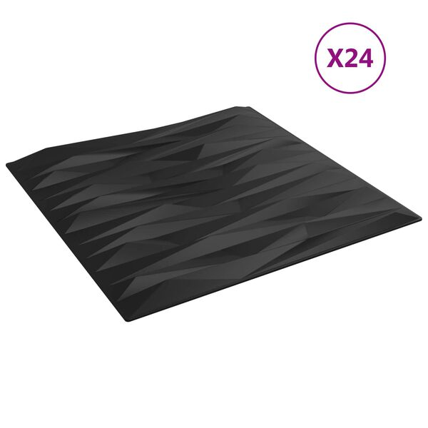 vidaXL Стенни панели 24 pcs Черен Камен 50 x 50 cm XPS Пяна