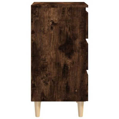 vidaXL Нощно шкафче с крака от масивно дърво, опушен дъб, 40x35x69 см