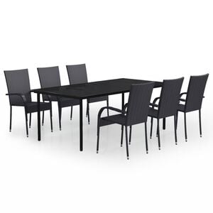 vidaXL Градински трапезен комплект, 7 части, черен